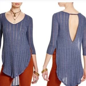 NWOT We The free cutout tunic long sleeve pink sides Slit Astoria ribbided Hacci